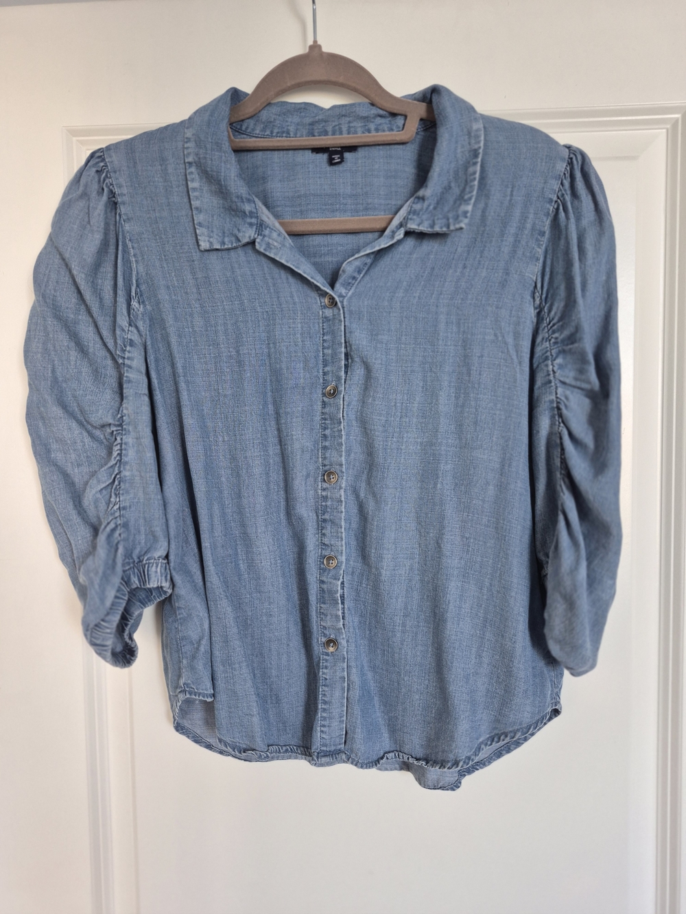 Premise Light Blue Button-Down Puff Sleeve Shirt